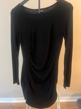 Express Black Long Sleeve Ruched Midi sweater Dress